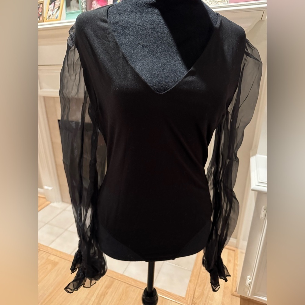 HUTCH Black Puff Sleeve V Neck Bodysuit Size Medium VGUC - Picture 10 of 10